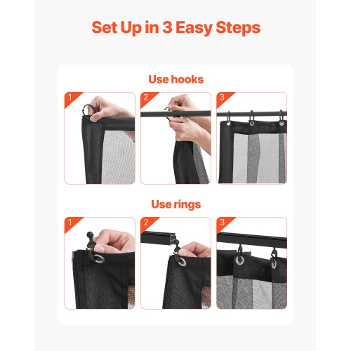 VEVOR Fit Most 10 x 13 x 6.8 FT Gazebo Curtain,Gazebo Netting Replacement, 4-Panel Sidewall Mesh Net, Patio Midge Netting with Double Zipper, Canopy