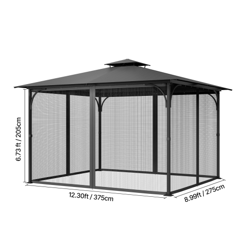 VEVOR Fit Most 10 x 13 x 6.8 FT Gazebo Curtain,Gazebo Netting Replacement, 4-Panel Sidewall Mesh Net, Patio Midge Netting with Double Zipper, Canopy