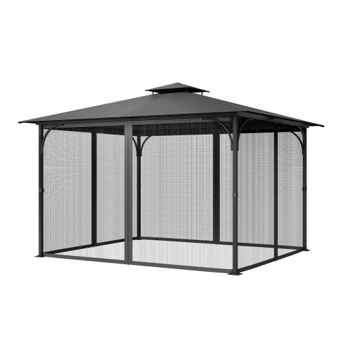 VEVOR Fit Most 10 x 13 x 6.8 FT Gazebo Curtain,Gazebo Netting Replacement, 4-Panel Sidewall Mesh Net, Patio Midge Netting with Double Zipper, Canopy