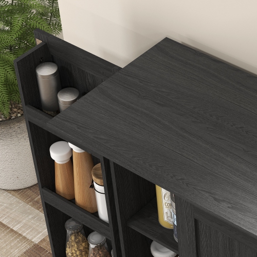 HOMCOM 70" Tall Kitchen Pantry Cabinet, Rustic Freestanding Kitchen Storage Cabinet with 6 Door Shelves and Adjustable Shelves, Black Wood Grain