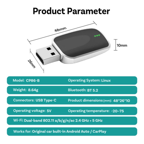 original car carplay wired to wireless Android car dual channel USB flash drive, silver original car comes with wireless carplay