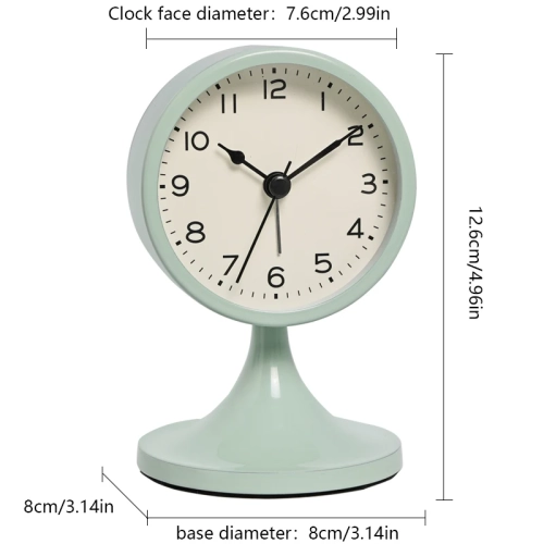 3-inch cute analog alarm clock, small retro desk clock, battery-powered, silent metal desk clock with light, suitable for bedroom, nightstand,