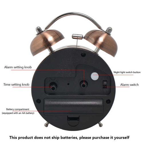 Nordic retro metal alarm clock children's silent time-telling table clock desktop bedroom clock table clock-Arabic clock face-A