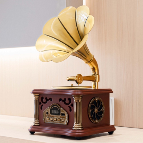 THE WAY  Retro Multifunctional Mini Phonograph European Style Fashion Outdoor Bluetooth Speaker Living Room Decoration Ornaments - Walnut Color