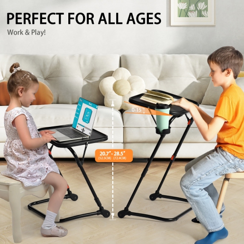 Homy Casa Foldable Laptop Table with Fixed Cup Holder and Adjustable Metal Frame