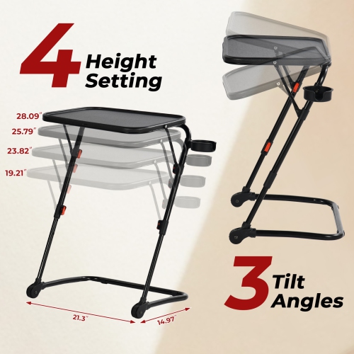 Homy Casa Foldable Laptop Table with Fixed Cup Holder and Adjustable Metal Frame