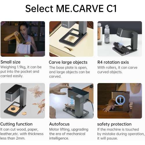 Hine 5W blue light laser engraving and cutting machine | 80x80mm auto focus 0.05mm high precision | built-in gyroscope & rotating head | support