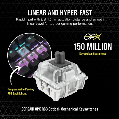 CORSAIR K70 RGB TKL Wired Optical-Mechanical OPX Linear Keyswitches Gaming Keyboard with 8000Hz Polling Rate - Black by CORSAIR - Refurbished condition - Image 4