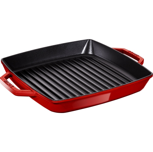STAUB Grill Pans 28 cm / 11 inch Cast Iron Square Grill Pan, Cherry