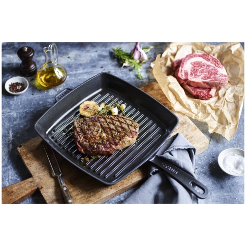 STAUB Grill Pans 30 cm Cast Iron Square American Grill, Black