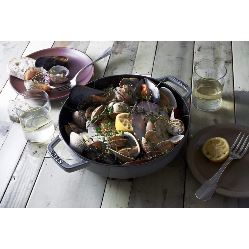 STAUB Pans 34 cm Cast Iron Double Handle Skillet, Graphite-Grey