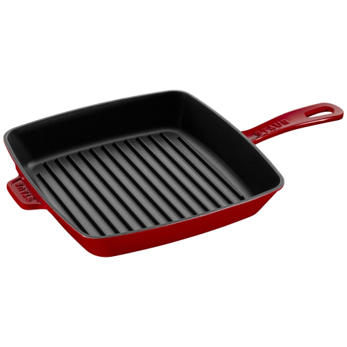 STAUB Grill Pans 26 cm Cast Iron Square American Grill, Cherry