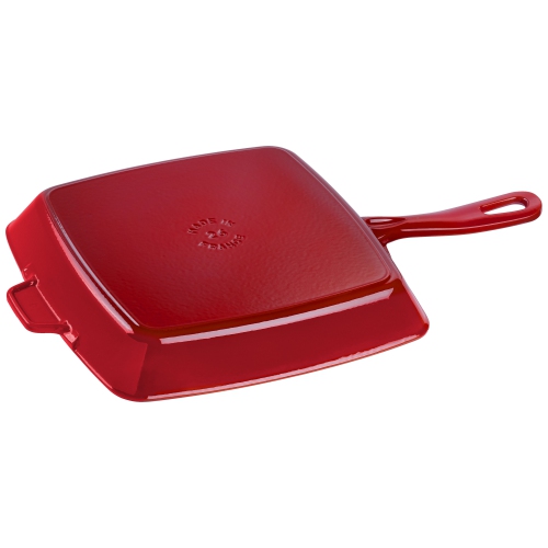 STAUB Grill Pans 26 cm Cast Iron Square American Grill, Cherry