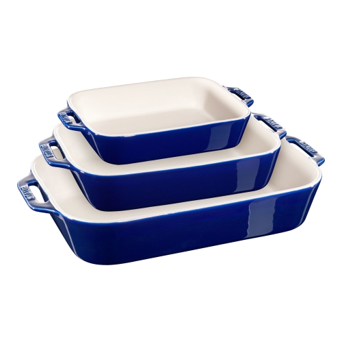 STAUB – Ensemble de plats de cuisson rectangulaires Ceramique, bleu foncé, 3 pièces