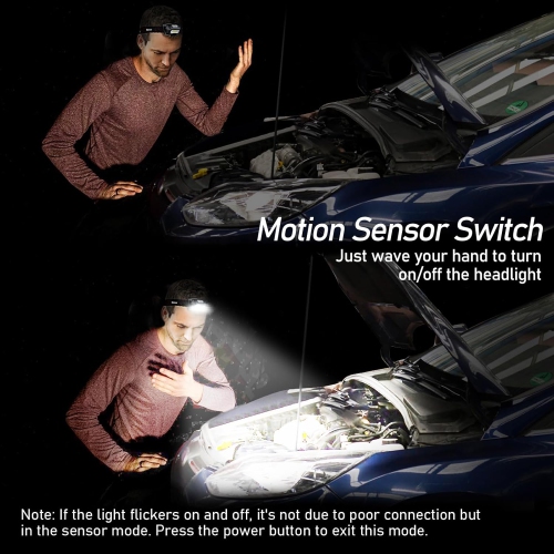 Headlamp Rechargeable, 2000L Super Bright LED Head Lamp Headlight with Red Warning Lights and 6 Modes, Motion Sensor Control, IPX5 Waterproof,