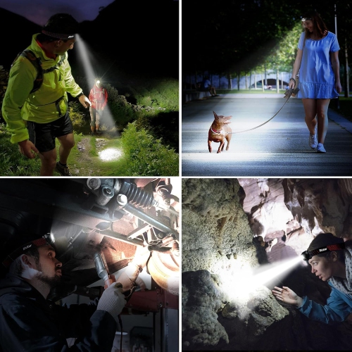 Headlamp Rechargeable, 2000L Super Bright LED Head Lamp Headlight with Red Warning Lights and 6 Modes, Motion Sensor Control, IPX5 Waterproof,