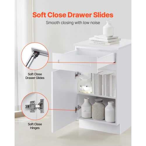 VEVOR 18"W x 24"D x 34.5"H White Shaker Base Cabinet with Drawer, 18-Inch Unassembled Drawer Base Cabinet, Ready to Assemble Cabinet with Soft-Close