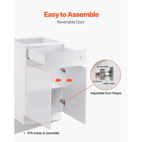 VEVOR 18"W x 24"D x 34.5"H White Shaker Base Cabinet with Drawer, 18-Inch Unassembled Drawer Base Cabinet, Ready to Assemble Cabinet with Soft-Close