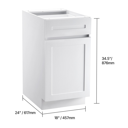 VEVOR 18"W x 24"D x 34.5"H White Shaker Base Cabinet with Drawer, 18-Inch Unassembled Drawer Base Cabinet, Ready to Assemble Cabinet with Soft-Close