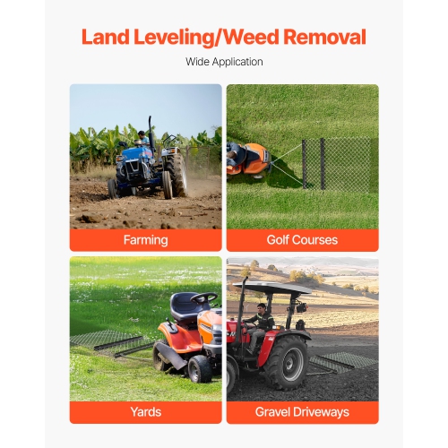 VEVOR 4 x 5 ft Drag Harrow, Made from Q235 Steel, UTV Tractor Attachments for Landscape Leveling or Sod Prepping, Durable Harrow Rake for Gravel