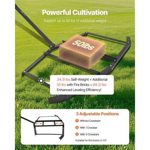 VEVOR 74" W Drag Harrow, Tow Behind Drag Harrow, Q235 Steel Driveway Grader with Adjustable Bars & Pin Hitch, Support up to 50 lbs, for ATVs, UTVs,