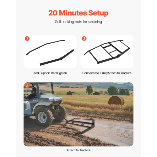 VEVOR 74" W Drag Harrow, Tow Behind Drag Harrow, Q235 Steel Driveway Grader with Adjustable Bars & Pin Hitch, Support up to 50 lbs, for ATVs, UTVs,