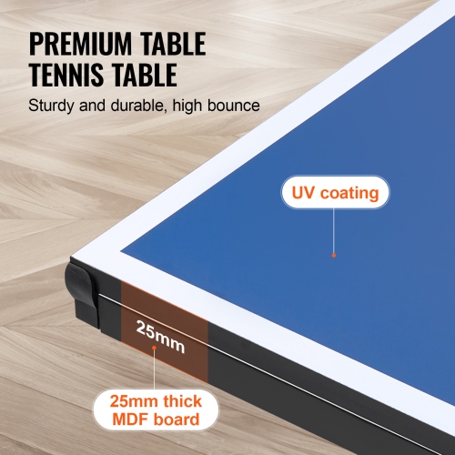 VEVOR 25mm Ping Pong Table, Professional Table Tennis Game, Indoor MDF Portable Table Tennis Table, Ping Pong Table with Quick Clamp Net and Lockable