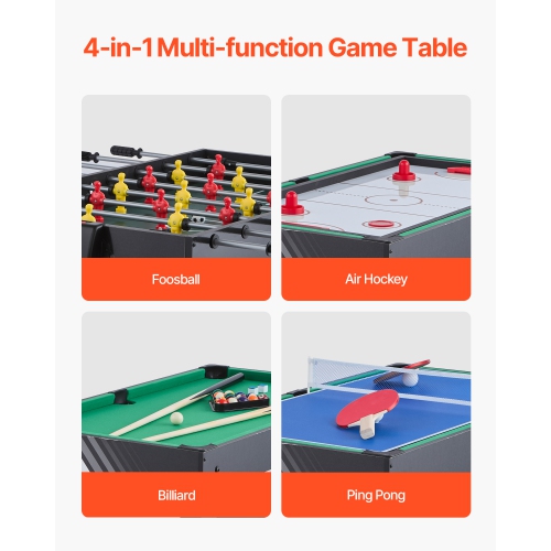 VEVOR 4-in-1 Combo Game Table Set, 48" Air Hockey Table, Multi Combination Table with Air Hockey, Pool Billiard, Foosball, Ping Pong, Pushers &