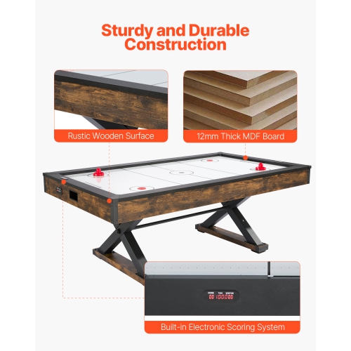 VEVOR 84" Air Hockey Table, Indoor Arcade Table Gaming Set with 2 Pushers, 2 Pucks, Electronic Scorer, X-shaped Legs & High-powered Blower, Air