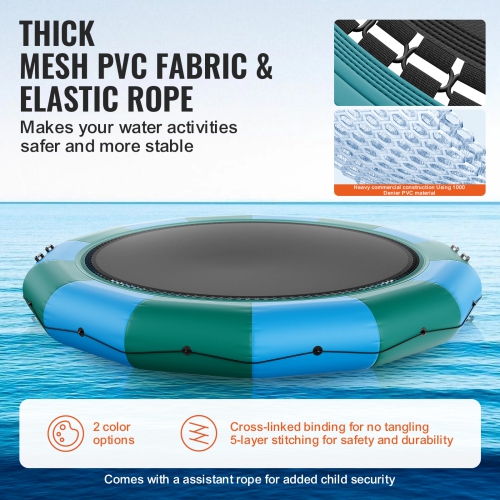 VEVOR 15ft Inflatable Water Bouncer, Recreational Water Trampoline, Portable Bounce Swim Platform with 3-Step Ladder & Electric Air Pump, Kids Adults