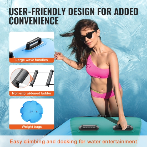 VEVOR 15ft Inflatable Water Bouncer, Recreational Water Trampoline, Portable Bounce Swim Platform with 3-Step Ladder & Electric Air Pump, Kids Adults