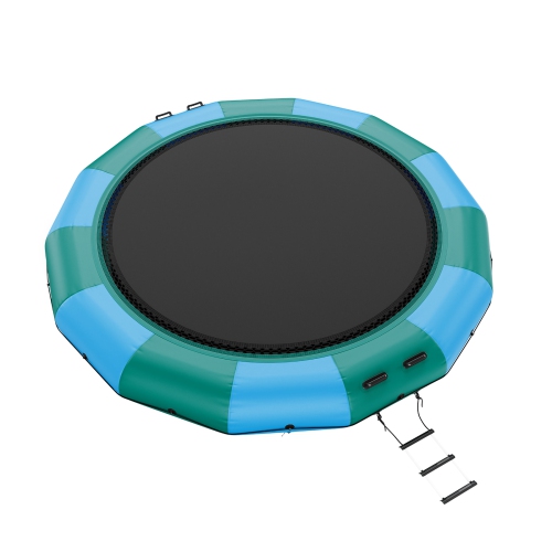 VEVOR 15ft Inflatable Water Bouncer, Recreational Water Trampoline, Portable Bounce Swim Platform with 3-Step Ladder & Electric Air Pump, Kids Adults