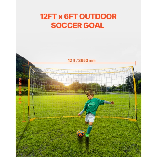 VEVOR 12x6 ft Portable Soccer Goal, Adults Kids Backyard Soccer Net, Large Practice Soccer Net, Steel Fiberglass Structure Training Goal