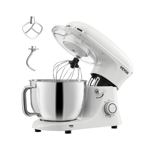 VEVOR 6 QT Stand Mixer, 660W 6 + P Speeds Tilt-head Mixer with Stainless Steel Bowl, Dough Hook, Wire Whip, Flat Beater, Scraper, Household Stand