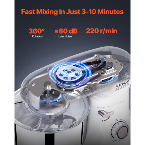 VEVOR 6 QT Stand Mixer, 660W 6 + P Speeds Tilt-head Mixer with Stainless Steel Bowl, Dough Hook, Wire Whip, Flat Beater, Scraper, Household Stand