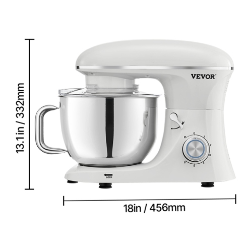 VEVOR 6 QT Stand Mixer, 660W 6 + P Speeds Tilt-head Mixer with Stainless Steel Bowl, Dough Hook, Wire Whip, Flat Beater, Scraper, Household Stand