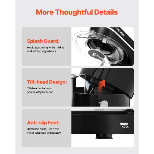 VEVOR 5.3QT + 4.4QT Stand Mixer, Two Stainless Steel Bowls, 10+P Speeds Tilt-head Mixer, with Dough Hook, Wire Whip, Beater, Scraper, Household Mixer