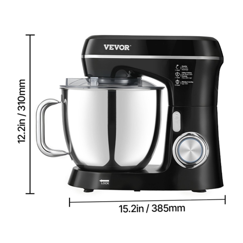 VEVOR 5.3QT + 4.4QT Stand Mixer, Two Stainless Steel Bowls, 10+P Speeds Tilt-head Mixer, with Dough Hook, Wire Whip, Beater, Scraper, Household Mixer