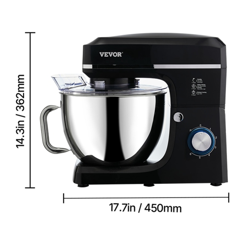 VEVOR 8.3QT Stand Mixer, 660W 6+P Speeds Tilt-head Mixer with Stainless Steel Bowl, Dough Hook, Wire Whip, Flat Beater, Scraper, Household Stand