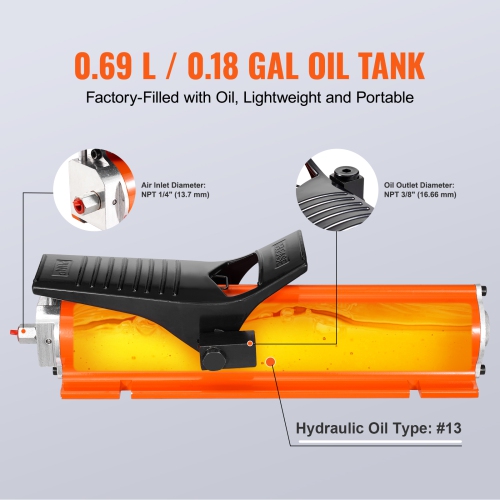 VEVOR 10,000PSI Air Hydraulic Pump, 0.18 Gal Reservoir, NPT 3/8in Oil Outlet, NPT 1/4in Inlet, Metal Shell Air Actuated Pump, for Precision