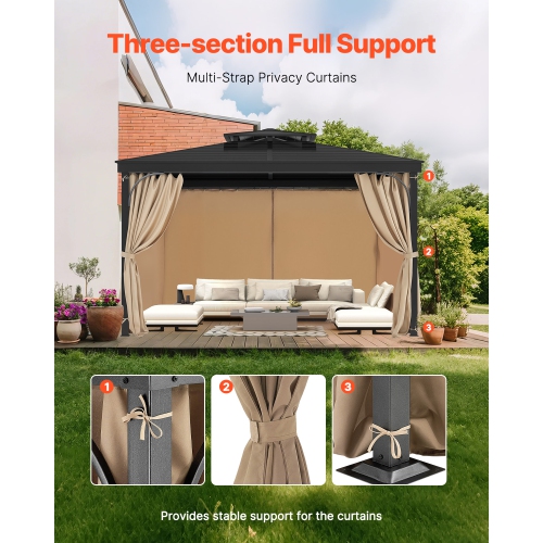 VEVOR 12' x 10' x 7.3' Gazebo Curtains Outdoor, 4-Panel Sidewall Gazebo Privacy Curtains with Zippers, Outdoor Curtain Replacement for Patio Canopy,