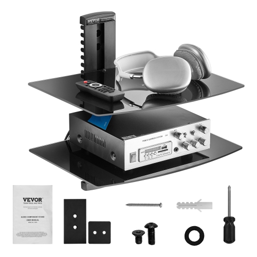 VEVOR 18lbs L.C. Glass Floating Shelves, TV Wall Mount with Shelf，Strengthened Floating Entertainment Center for DVD/PS4/Cable Boxes/Game