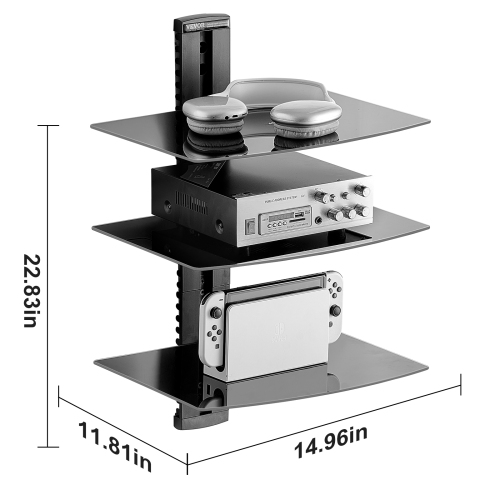 VEVOR 18lbs L.C. Glass Floating Shelves, TV Wall Mount with Shelf，Strengthened Floating Entertainment Center for DVD/PS4/Cable Boxes/Game