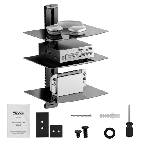 VEVOR 18lbs L.C. Glass Floating Shelves, TV Wall Mount with Shelf，Strengthened Floating Entertainment Center for DVD/PS4/Cable Boxes/Game