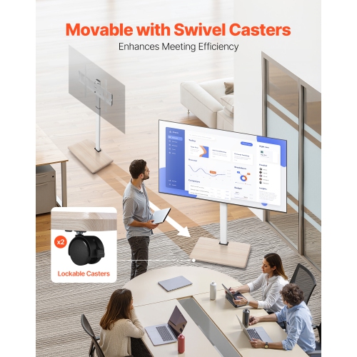 VEVOR Rolling TV Stand, Mobile TV Cart for 32-70 Inch Screens, 25° Left-Right Rotation and Height Adjustable, Holds up to 99 lbs for Corner, Bedroom,