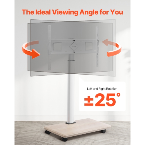 VEVOR Rolling TV Stand, Mobile TV Cart for 32-70 Inch Screens, 25° Left-Right Rotation and Height Adjustable, Holds up to 99 lbs for Corner, Bedroom,