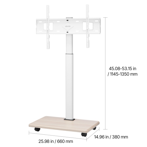 VEVOR Rolling TV Stand, Mobile TV Cart for 32-70 Inch Screens, 25° Left-Right Rotation and Height Adjustable, Holds up to 99 lbs for Corner, Bedroom,