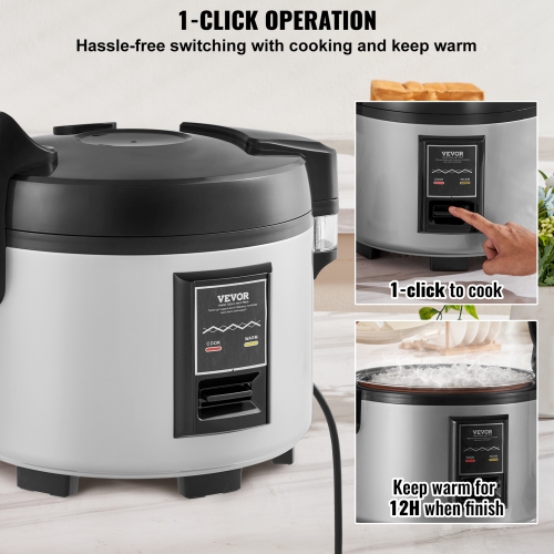 VEVOR 60-Cup Commercial Rice Cooker, 13.74 Qt / 13 Liter Large Rice Cooker and Warmer with Nonstick Inner Pot, Fast Cooking and 12-Hour Keep Warm,