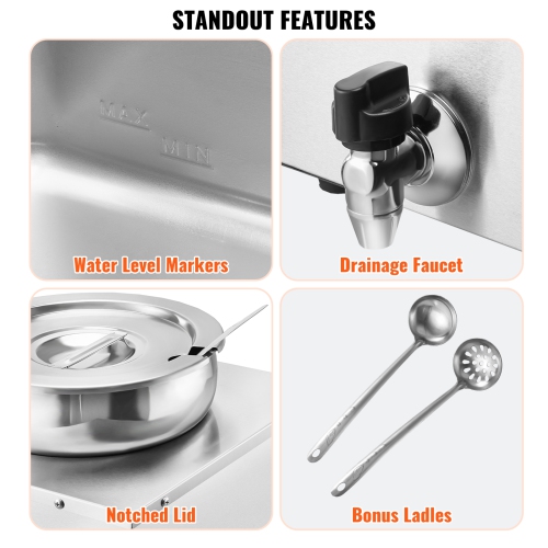 VEVOR 1500W Electric Soup Warmer, Four 7.4QT Stainless Steel Round Pot, Commercial Food Warmer, 86~185°F Adjustable Temp, Bain Marie with Anti-Dry