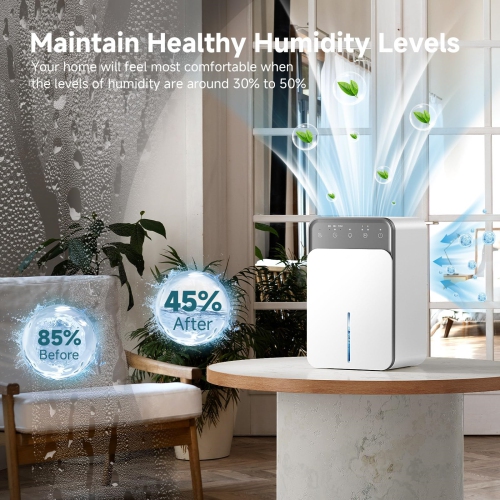 Portable Dehumidifier with LED Display, Auto Shut-off and Quiet Operation for Humidity Control in Home, Basement and Bathroom